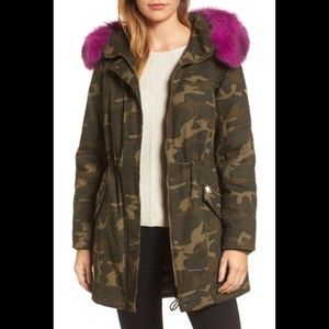 NWT 1 MADISON Pop Genuine Fox Fur Trim Camo Anorak